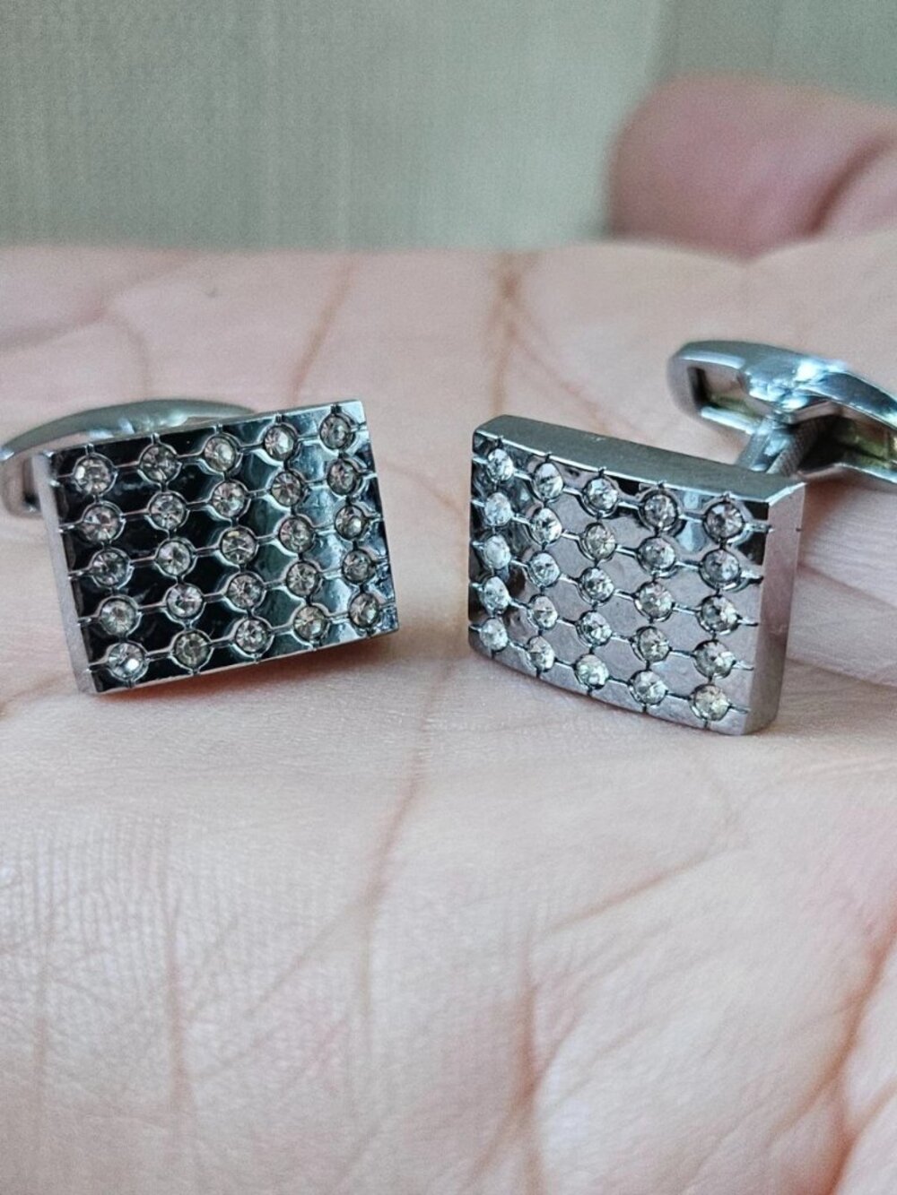 Crystals Accent Cufflinks Silver Tone Fashion Men Jewelry Cuff Links Father Day